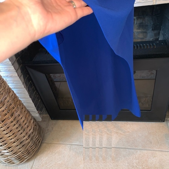 HALSTON Heritage Cobalt Blue One Shoulder Dress Size 4 Asymmetric Hi Lo Hem Sexy - Picture 4 of 8